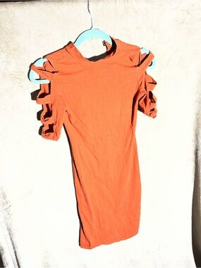 Heart Hips Rust Orange Cold-Shoulder Mini Dress